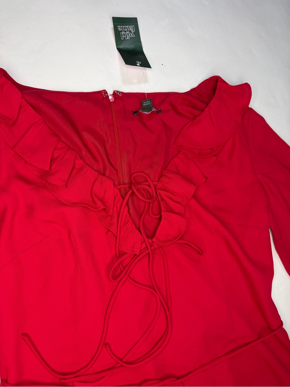 Red Ruffle Tie-Front Mini Dress - Picture 4 of 7